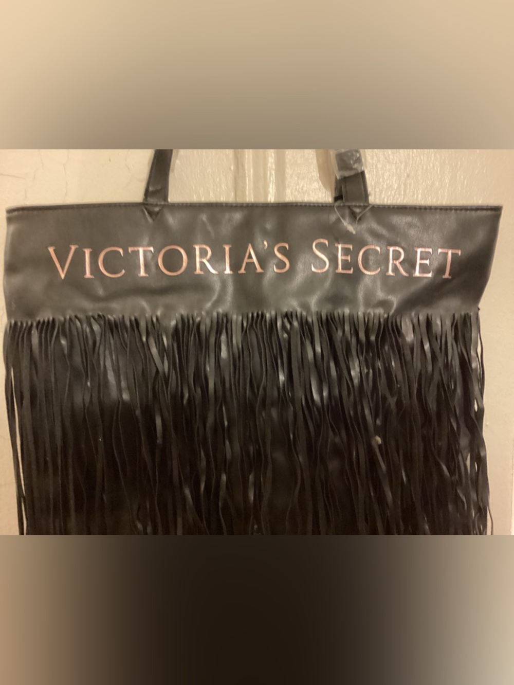 Victoria's Secret Black Fringe Logo Tote New - Picture 3 of 5